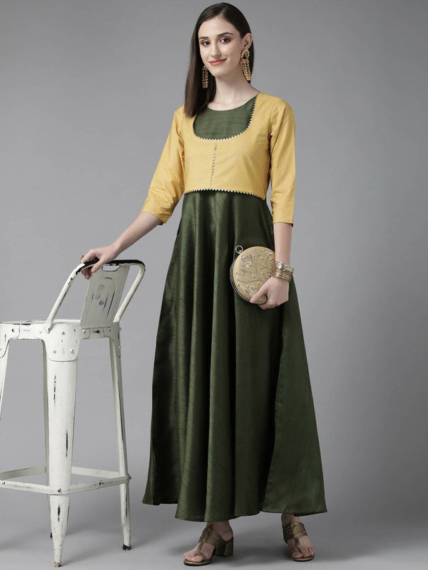 Ahalyaa Womens Olive Art Silk Solid Dress with Jacket - Distacart