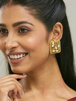 Thumbnail for Nuyug 22K Gold-Plated Kundan & Filigree Concept Rectangular Leafy Studs