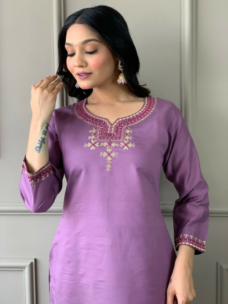 Partywear Designer Purple Viscos Rayon Stitched Suit With Dupatta - Tanisha - Distacart