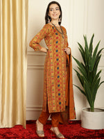 Thumbnail for Jyoti Fashion Women's Mustard Pashmina Floral Digital Printed Kurta with Trouser & Dupatta - Distacart