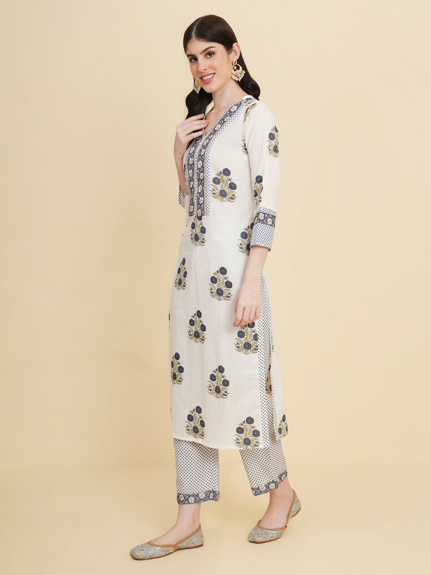 Designer Stylish white Cotton Stitched Suit With Dupatta - Tanisha - Distacart