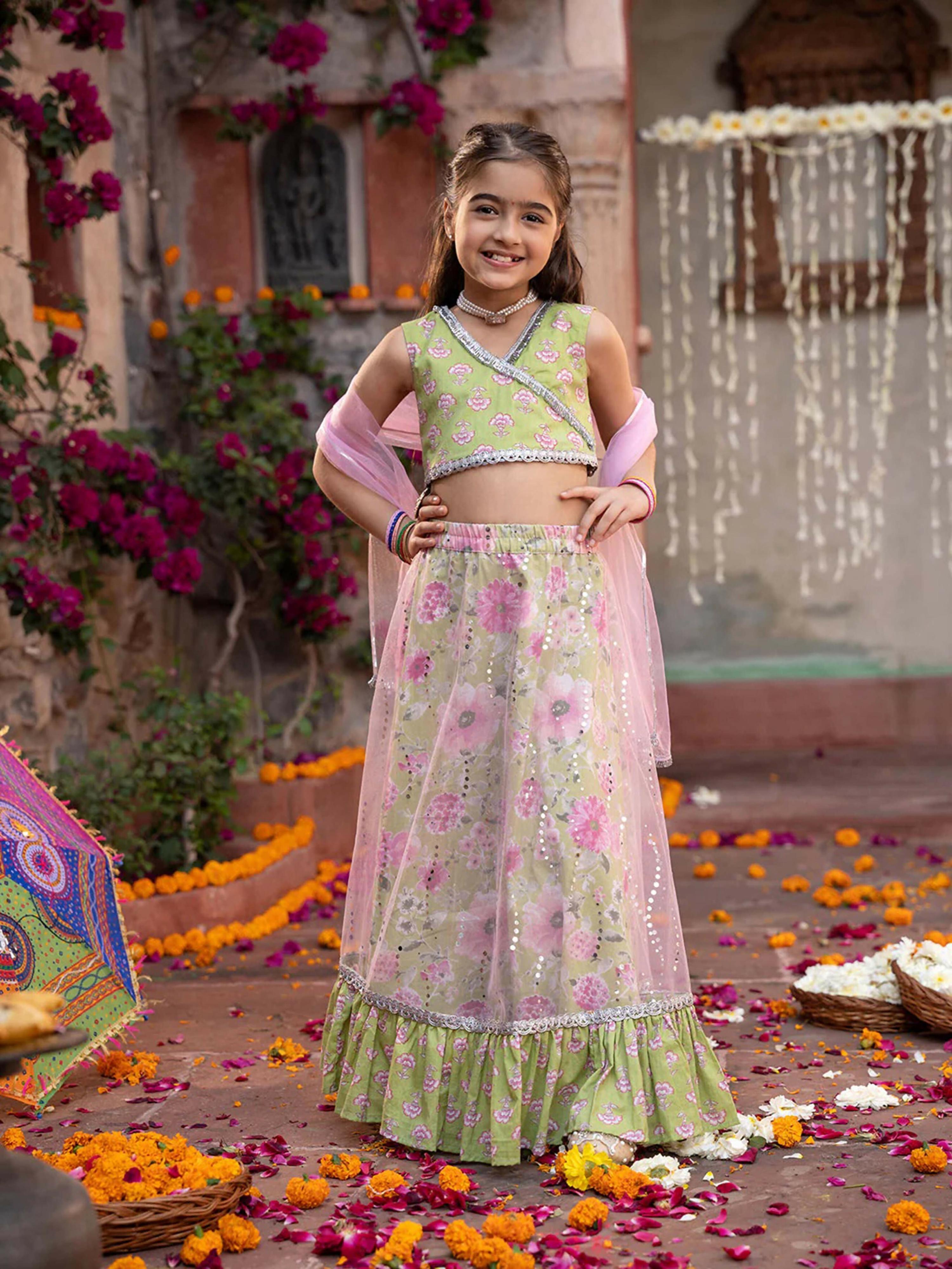 Joban Fashion Girl's Green Color Lehenga Choli