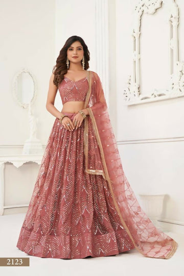 Aastha Fashion Dusty Onion Pink Butterfly Net Tone To Tone Thread Work, Sequence Work And Original Mirror Work Embroidery Wedding Wear Lehenga Choli - Distacart