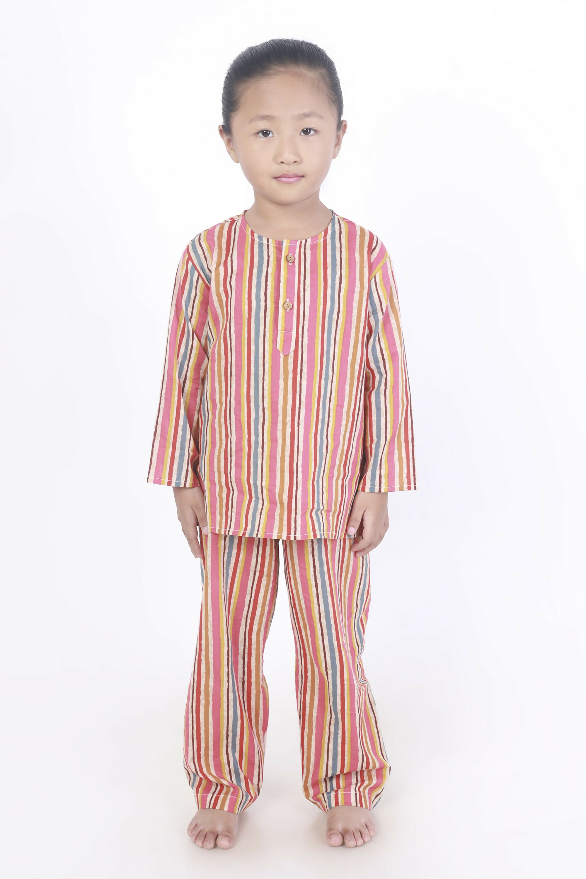 Breathables Kids Cotton Stripes Print Kurta Pyjama Night Suit - Multicolor - Dista