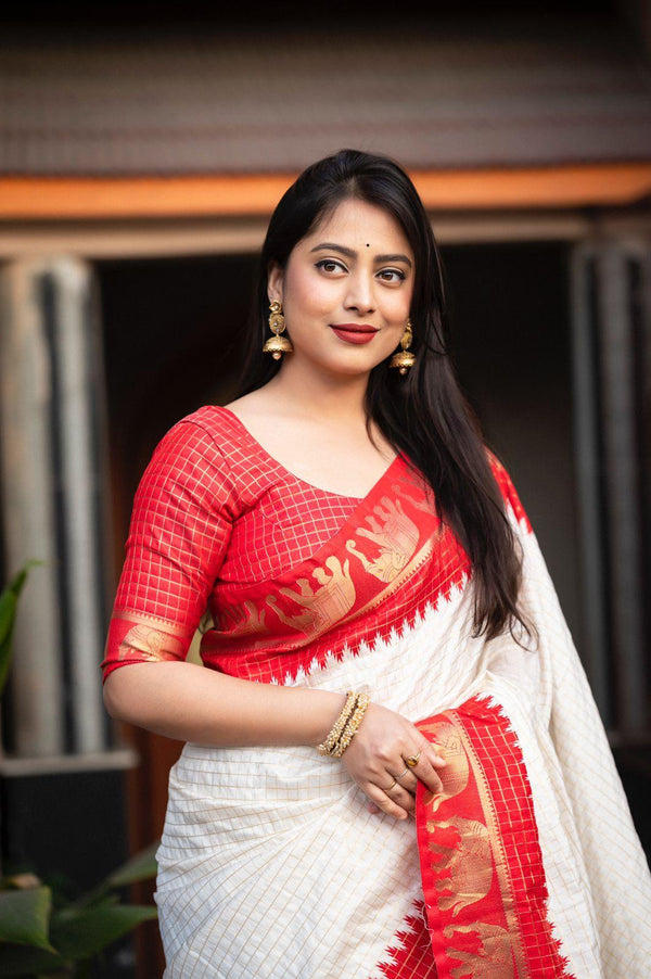 Red Silk Zari Woven Saree with Unstitched Blouse - Hiral Fashion - Distacart