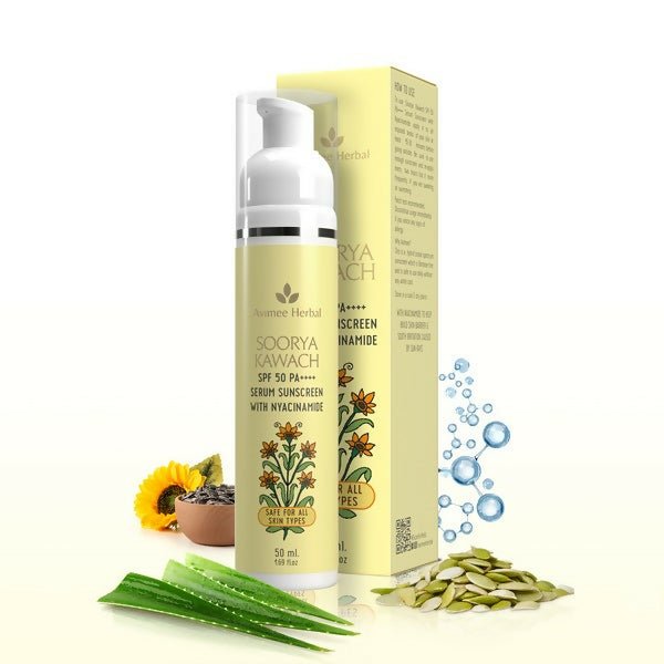 Avimee Herbal Soorya Kawach SPF 50 PA++++ Niacinamide Serum Sunscreen - Distacart
