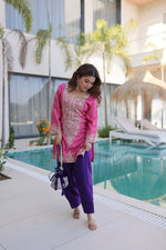 Thumbnail for Teeya Creation Womens Wear Purple,Pink Color Viscose Fabric With Sequins & Coding Zari Embroidered Work Kurta Pant Set - Dista