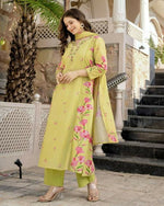 Thumbnail for The52 Lemons Women's Beautiful Chanderi Fabric Printed Work Straight Kurta Pant and Dupatta Set - Distacart