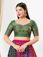Thumbnail for Joban Fashion Green Multi Brocade Padded Blouse With Sweetheart Neck Elbow Sleeves - Distacart
