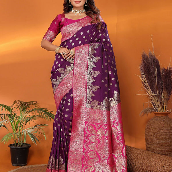 Joban Fashion Banarasi Purple Woven Soft Silk Saree