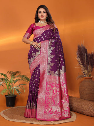 Joban Fashion Banarasi Purple Woven Soft Silk Saree