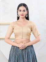 Thumbnail for Joban Fashion Light-Gold Tissue Elbow Sleeveless Front Open Blouse
