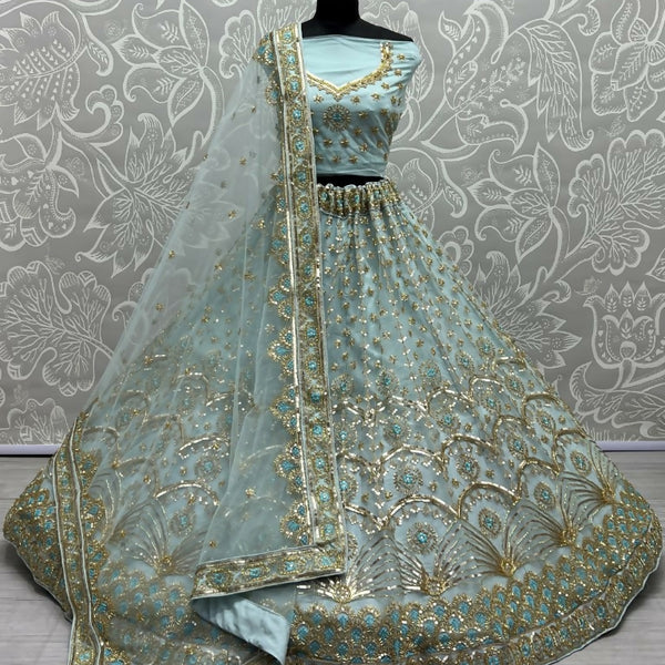 Jyoti Fashion Women's Sky Blue Bridal Net Fancy Sequins with Multi Thread Embroidered & Handwork Wedding Lehenga Choli - Distacart