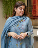Thumbnail for The52 Blue Women's Beautiful Cotton Fabric Thread Work Straight Kurta, Pant and Dupatta Set - Distacart