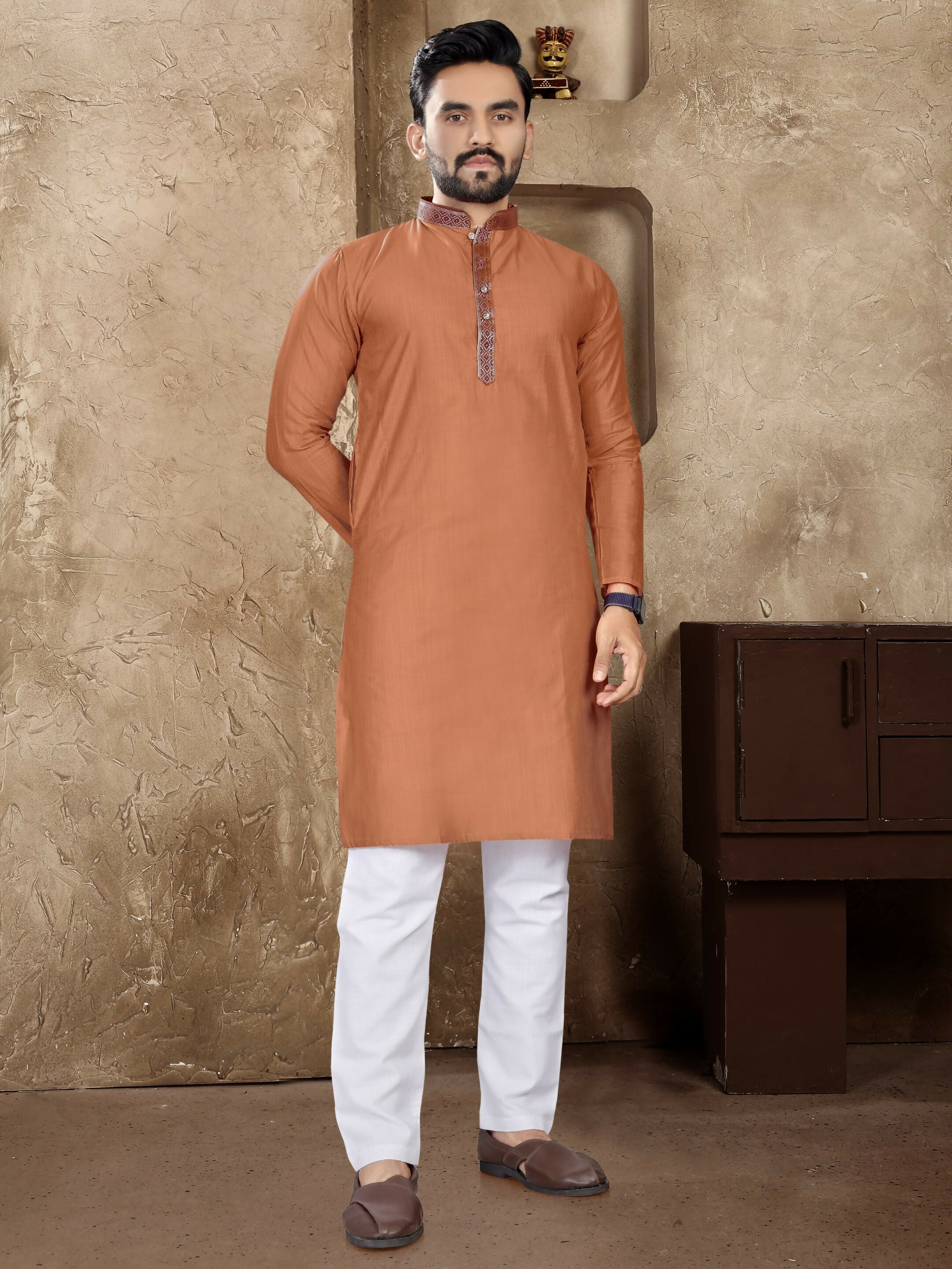 Anaita Orange Linen Silk Straight Kurta - Distacart