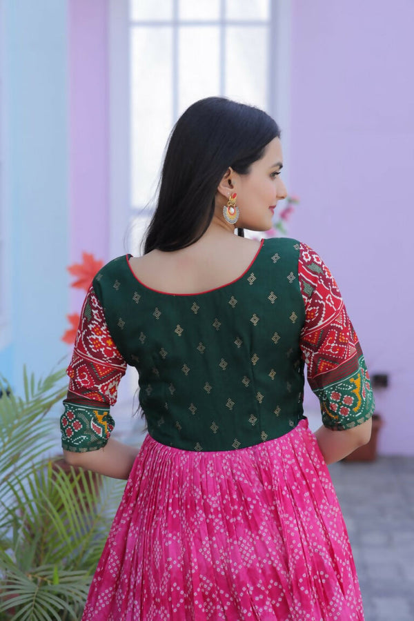 Jyoti Fashion Women's Pink Patola with Foil Print Dola Silk Anarkali Dress - Distacart