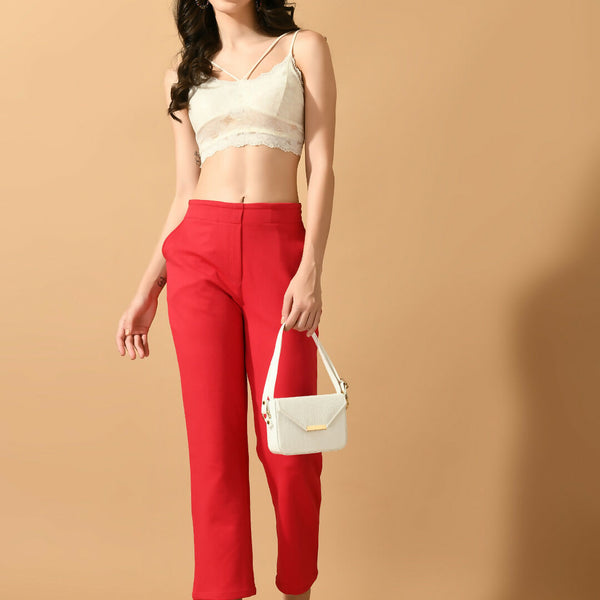 Myshka Women's Pink Straight Fit Party Trouser - Distacart