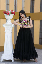 Thumbnail for Jyoti Fashion Women's Black Sequins Thread Embroidery Faux Blooming Anarkali Dress - Distacart