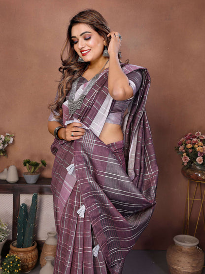 Aastha Fashion Lavender Linen Weaving Saree - Distacart