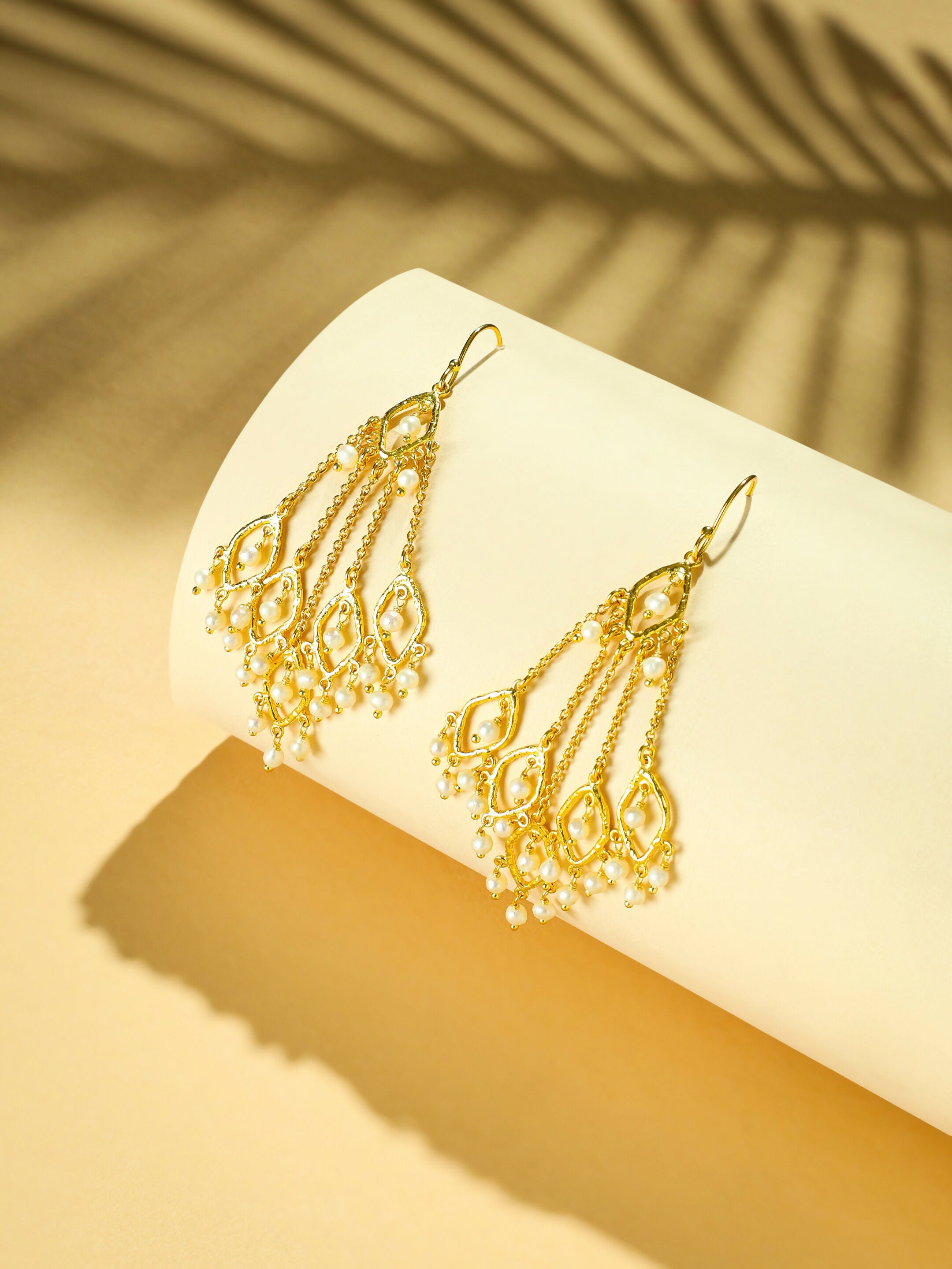 Nuyug 18k String of Pearls Gold Anti Tarnish Earrings