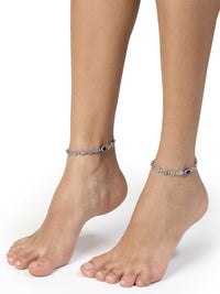 Thumbnail for NVR Women's Evil Eye Black Silver Plated Adjustable Anklets - Distacart