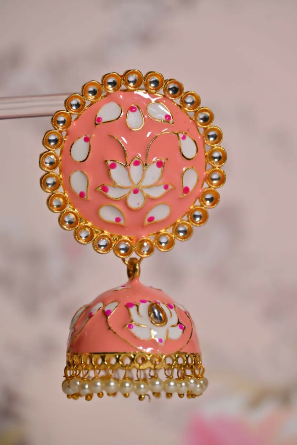 Orange Round Shape Ethnic Meenakari Jhumki Earrings By House of Ree - Distacart