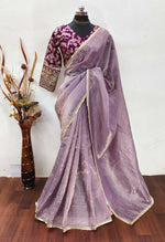 Thumbnail for Teeya Creation Onion Color Gold Crush Tissue Saree With Lace Border - Distacart