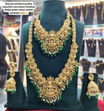 Thumbnail for Jewel City Premium Gold Plated Double Layer Lakshmi Temple Necklace Set with Emerald Green Beads | Traditional Wedding Jewelry