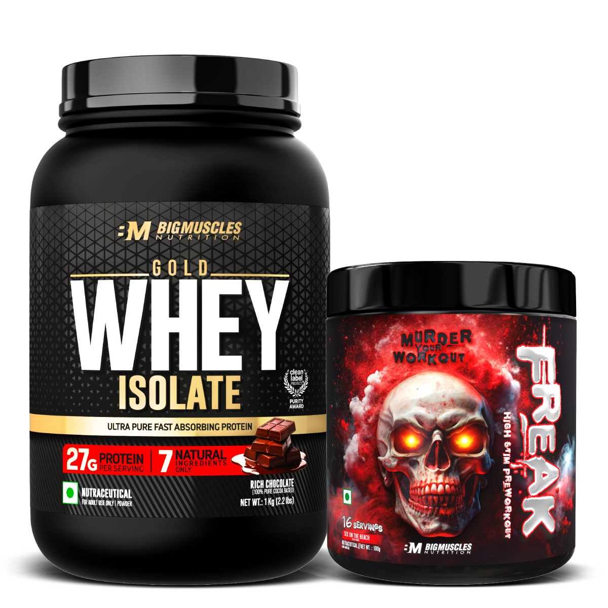 Big Muscles Nutrition Gold Whey Isolate & Freak Combo