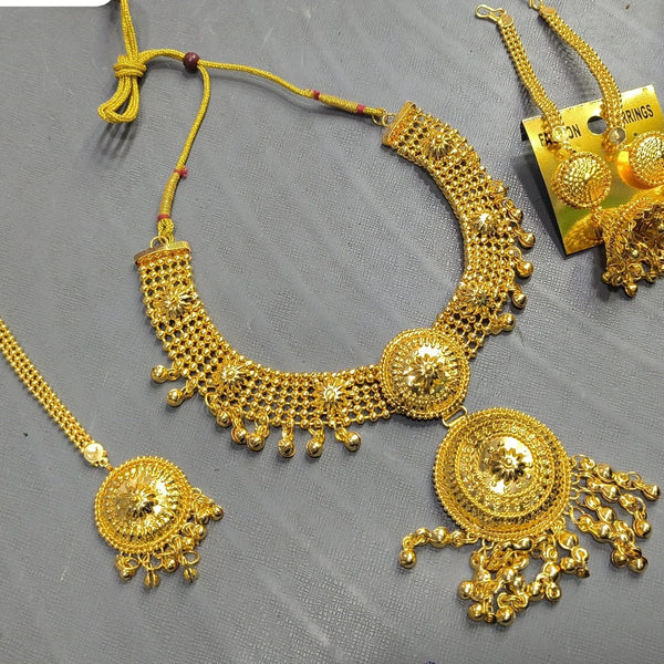 Elite Trading Golden Choker Set with Maang Tikka Ethnic Wedding & party style Necklace Set - Distacart