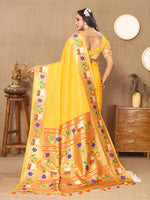 Thumbnail for Lorenvalley Fashion Gold Soft Paithani Silk Woven Design Rich Zari Meenakari Weaving Saree - Distacart