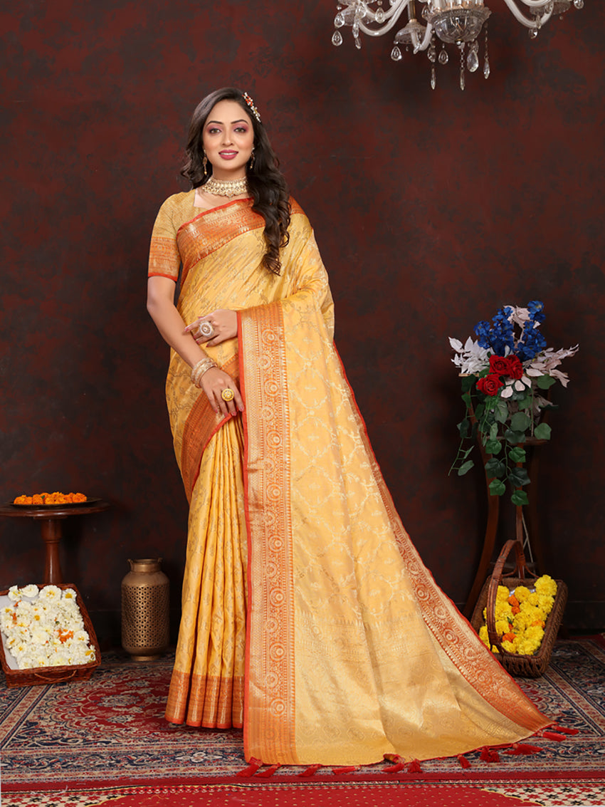 Lorenvalley Fashion Gold Soft Katan Silk Woven Design Zari Weaving Pallu Saree - Distacart