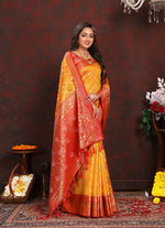 Thumbnail for Lorenvalley Fashion Gold Organza Silk Woven Design with Rich Meenakari Weaving Pallu Saree - Distacart