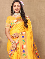 Thumbnail for Lorenvalley Fashion Gold Soft Paithani Silk Woven Design Rich Zari Meenakari Weaving Saree - Distacart
