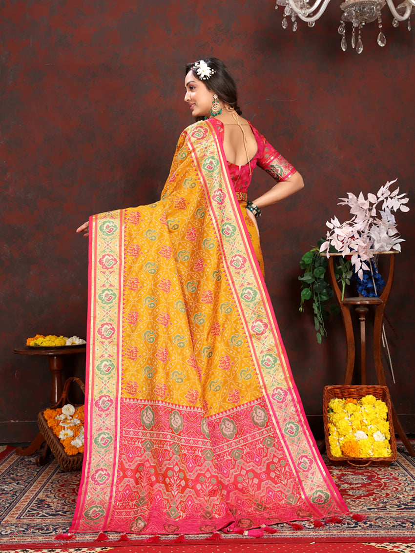 Lorenvalley Fashion Gold Patola Silk Woven Design with Zari Meenakari Weaving motifs Pallu Saree - Distacart