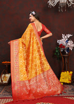 Thumbnail for Lorenvalley Fashion Gold Organza Silk Woven Design with Rich Meenakari Weaving Pallu Saree - Distacart