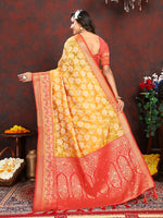 Thumbnail for Lorenvalley Fashion Gold Organza Silk Woven Design with Rich Meenakari Weaving Pallu Saree - Distacart