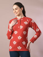 Thumbnail for Myshka Women's Rust Embellished Raglan Sleeve Party Top - Distacart