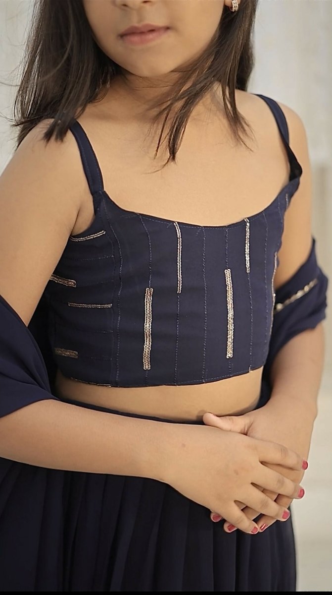 Aastha Fashion Navy Blue Faux Georgette Thread Embroidery with Sequence Designer Kids Lehenga Choli - Distacart