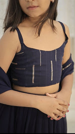 Thumbnail for Aastha Fashion Navy Blue Faux Georgette Thread Embroidery with Sequence Designer Kids Lehenga Choli - Distacart