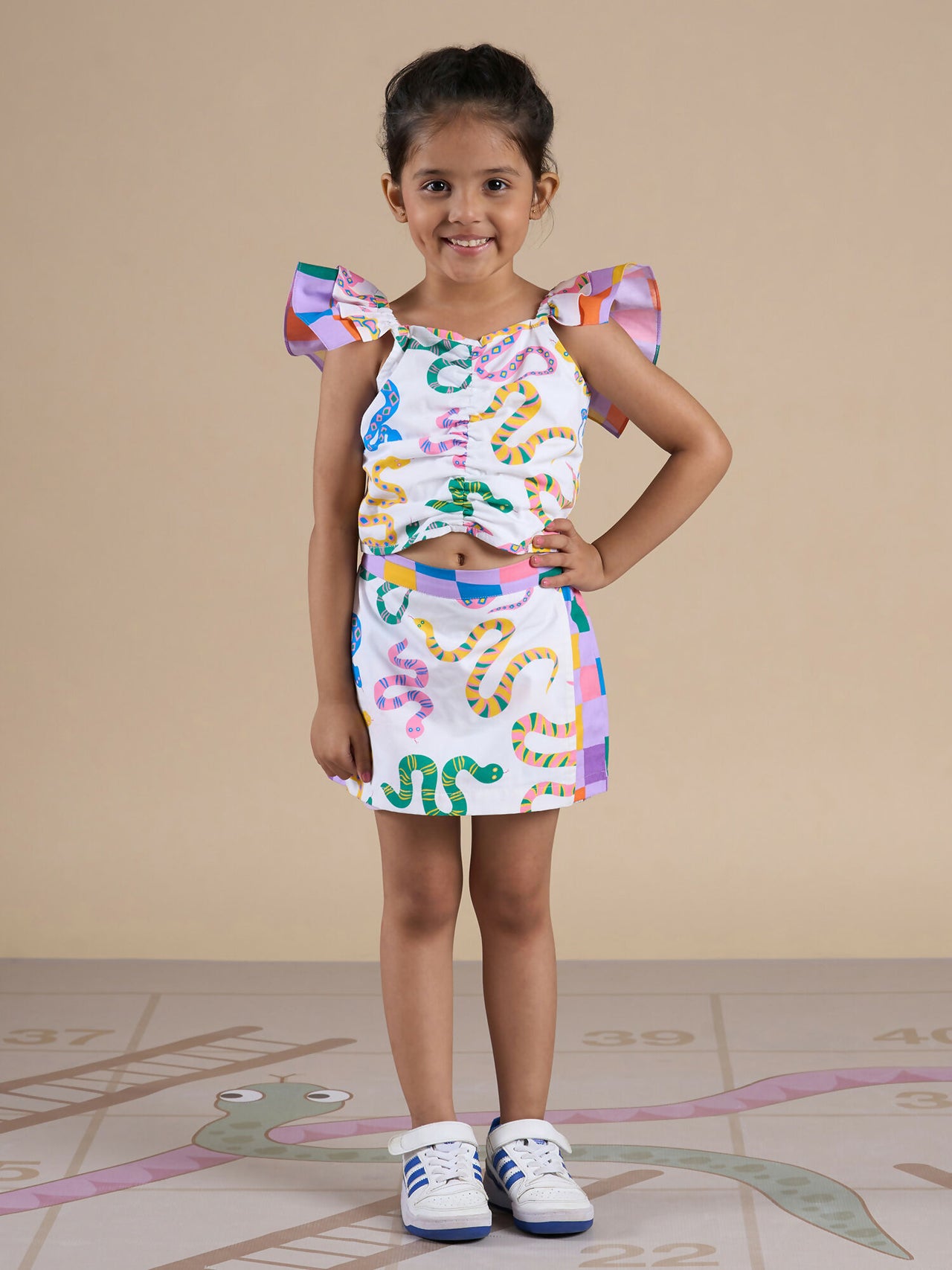 Snakes and Ladders Girls Multi Color Snake Print Top and Shorts Set from Siblings Collection - Distacart
