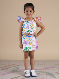 Thumbnail for Snakes and Ladders Girls Multi Color Snake Print Top and Shorts Set from Siblings Collection - Distacart