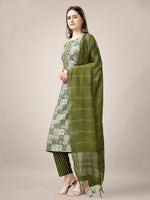 Thumbnail for Jyoti Fashion Women's Mehendi Rayon Print with Embroidery & Fancy Lace Work Kurta with Trouser & Dupatta - Distacart