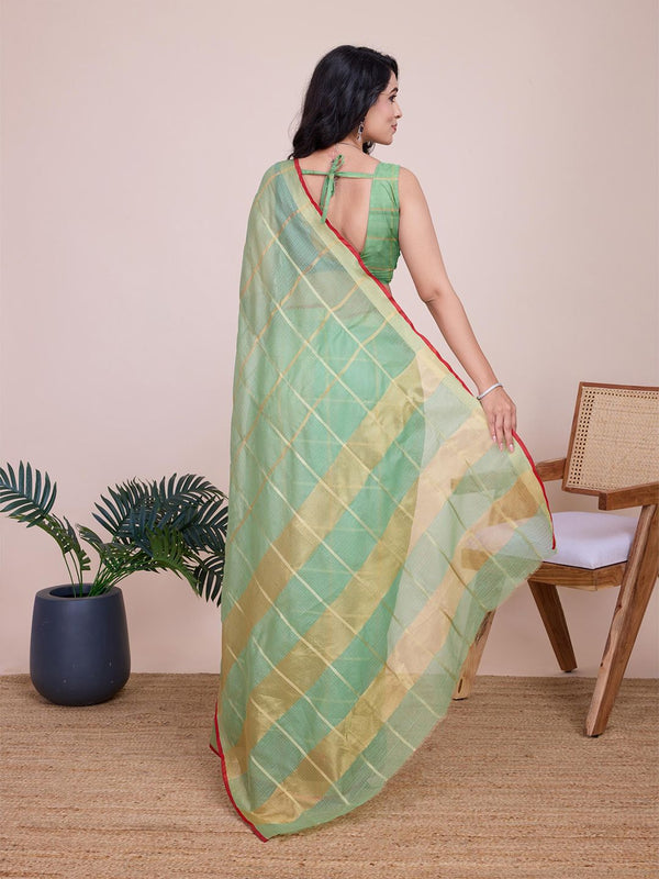 Mitera Women Checked Zari Saree With Blouse Piece - Distacart