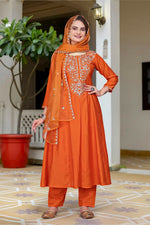 Thumbnail for The52 Women's Beautiful Vichitra Fabric Embroidery Work Flared Anarkali Pant and Dupatta Set - Distacart