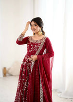 Thumbnail for Teeya Creation Maroon Color Heavy Faux Georgette Embroidery Work Gown