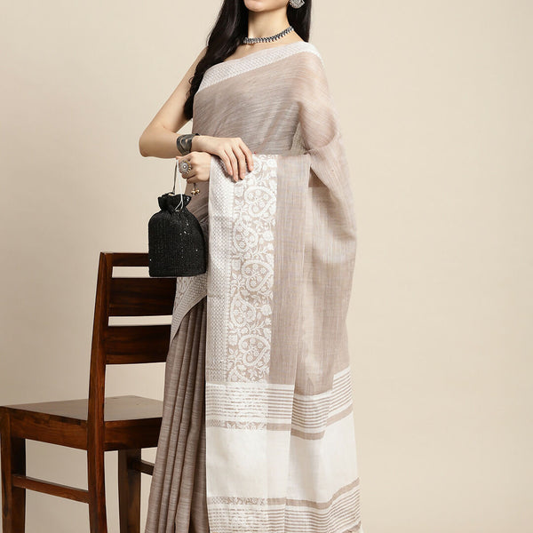 Astita Linen Beige Saree