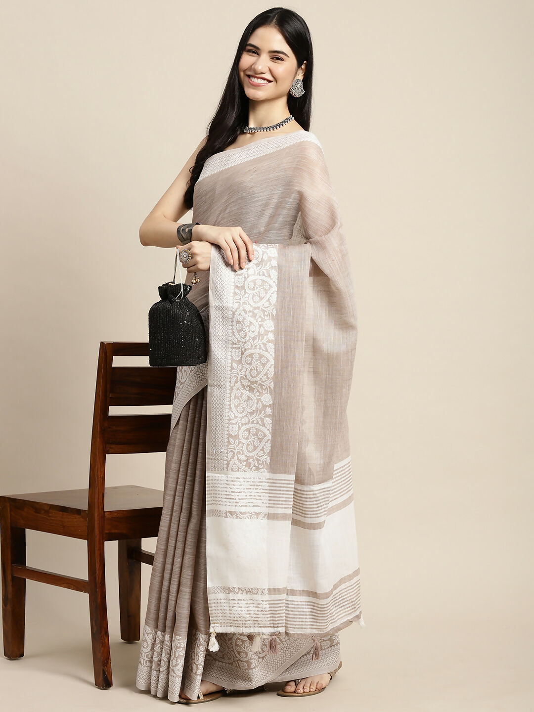 Shree Shyam Fashion Linen Beige Saree - Distacart