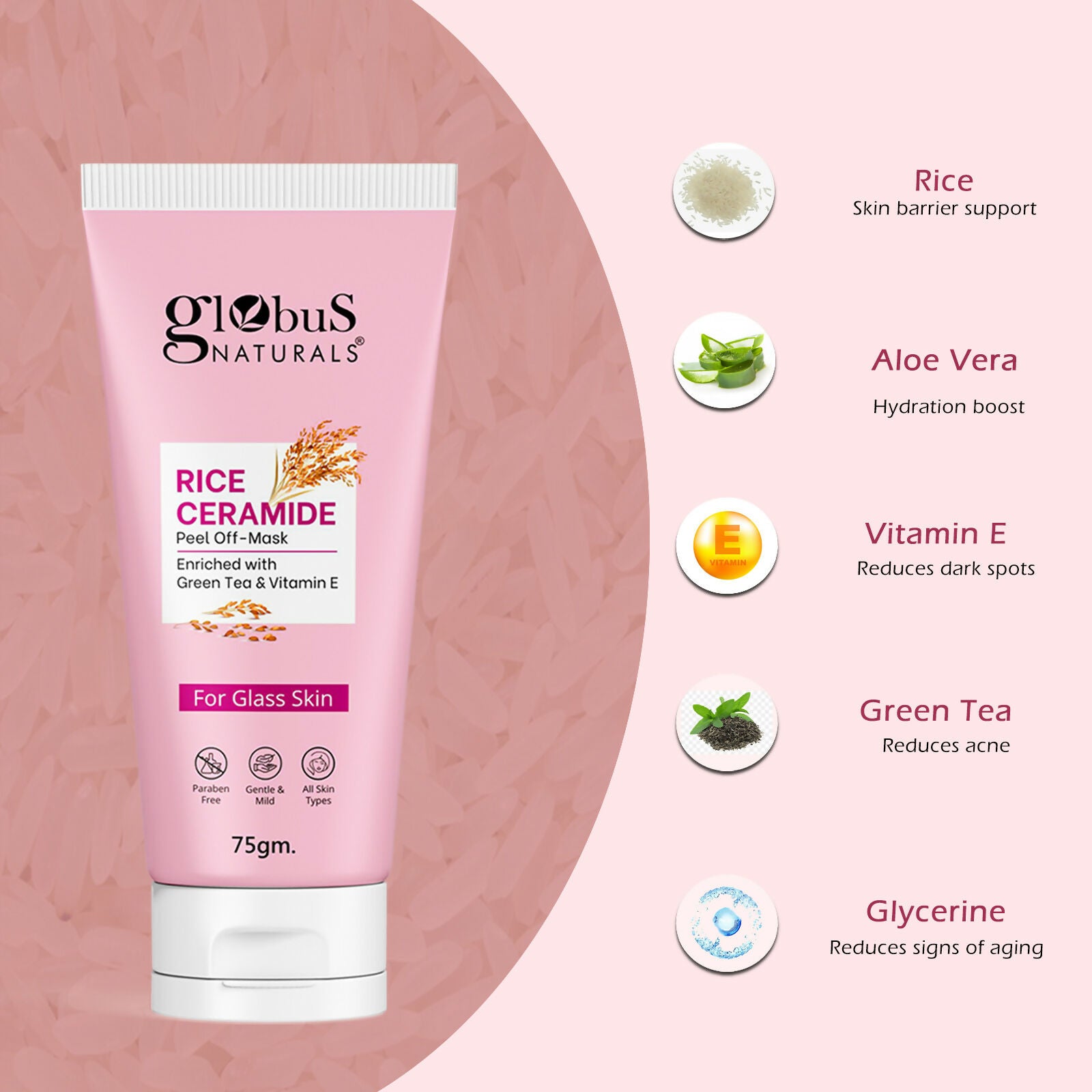 Globus Naturals Rice Ceramide Peel Off Mask, For Korean Glass Skin