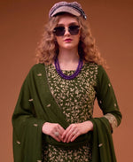 Thumbnail for KC Mahendi Green Straight Suit For Women Georgette Fabric - Dista